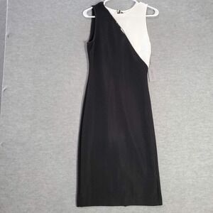 Jennifer Lopez Women Dress 10 Black Colorblock Midi Sheath Sleeveless Ribbed NWT